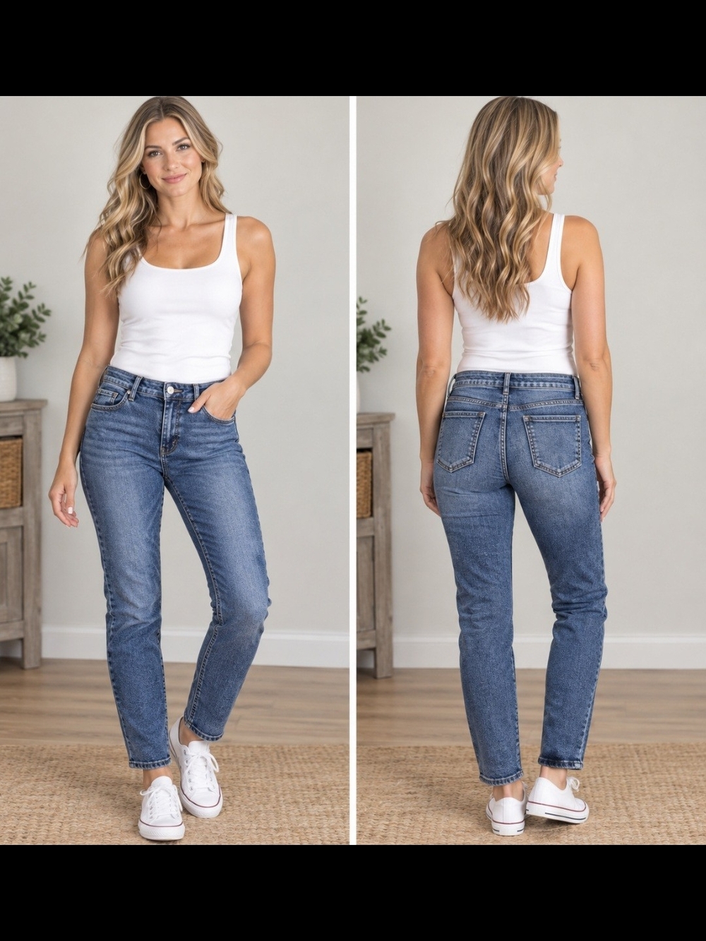 High-Rise Straight Leg Women’s Jeans in Medium Blue